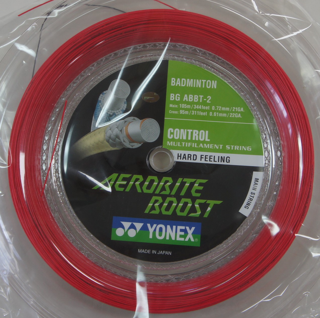 YONEX Aerobite Boost Badminton String 200m coil, Gray/Red
